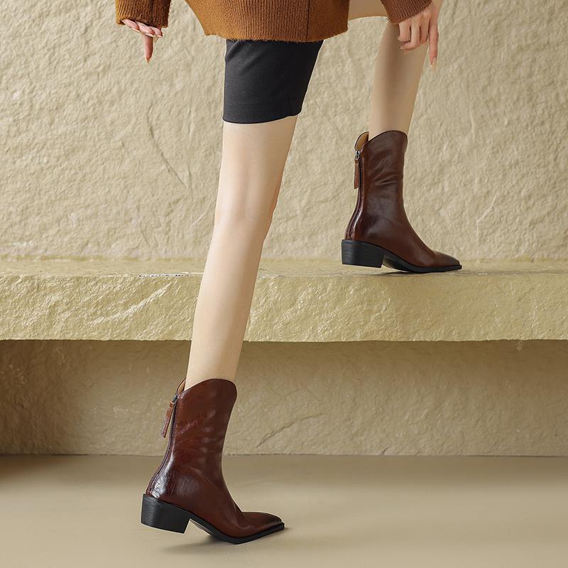 Krazing Pot Cow Split Skin Autumn Winter Shoes Wool Chunky Heels Size 43 Size 42 Pointed Toe Gradient Color Zip Fur Ankle Boots