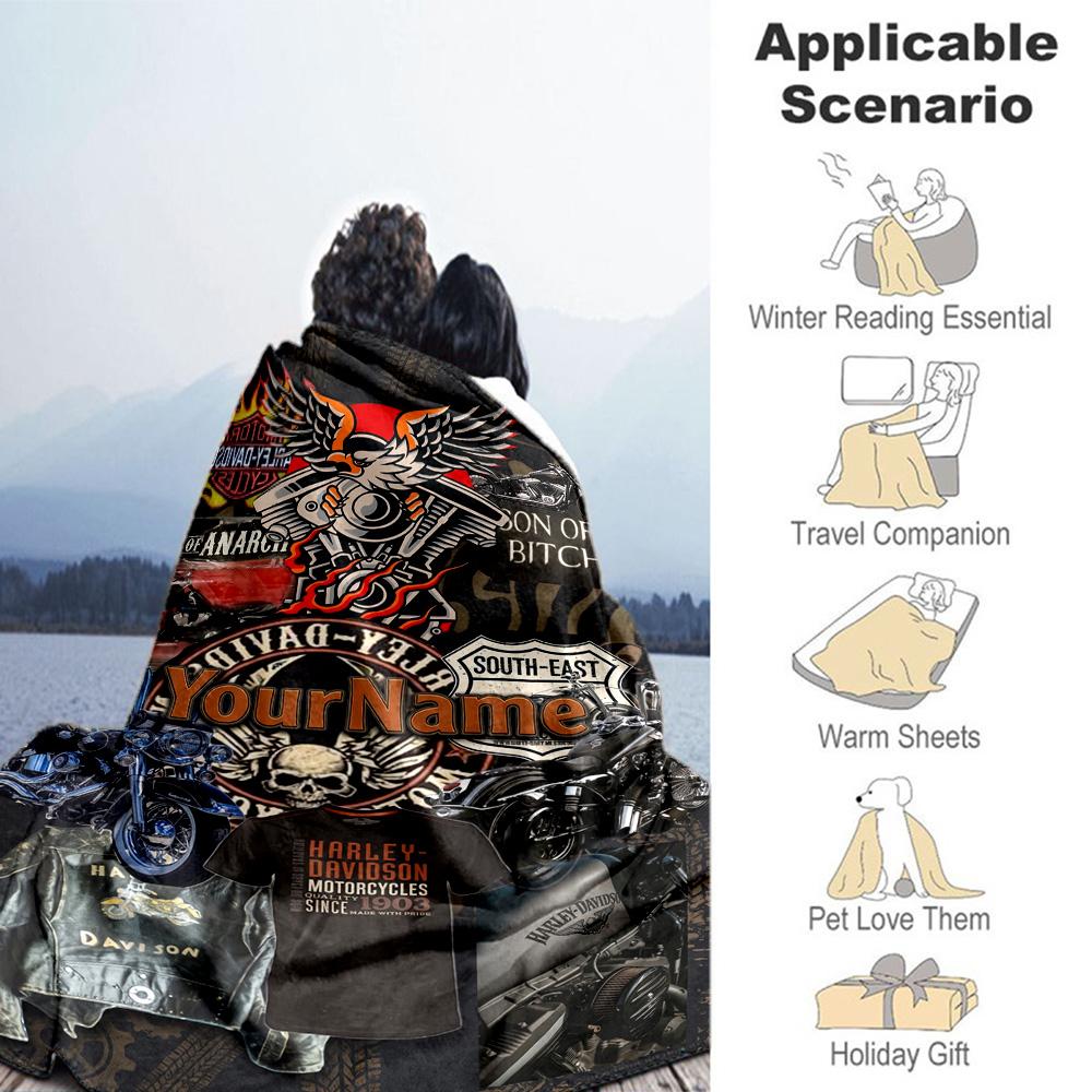 Harley-davidson Motorcycles Personalized Text Blanket Multi-purpose Personalized Blanket Warmthful Decor Suitable for Bed Picnics Home Decor Sofa