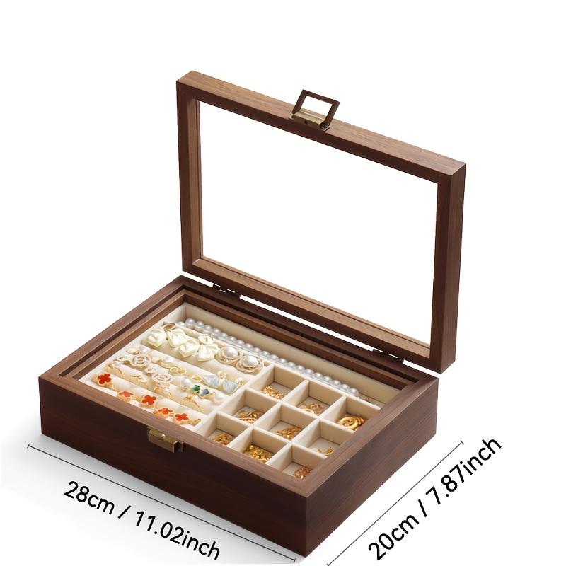 

Retro Walnut Jewelry Display Box with Clear Lid Dustproof Storage Necklaces Earrings Bracelets Ring Wooden Jewelry Organizer Box коричневый