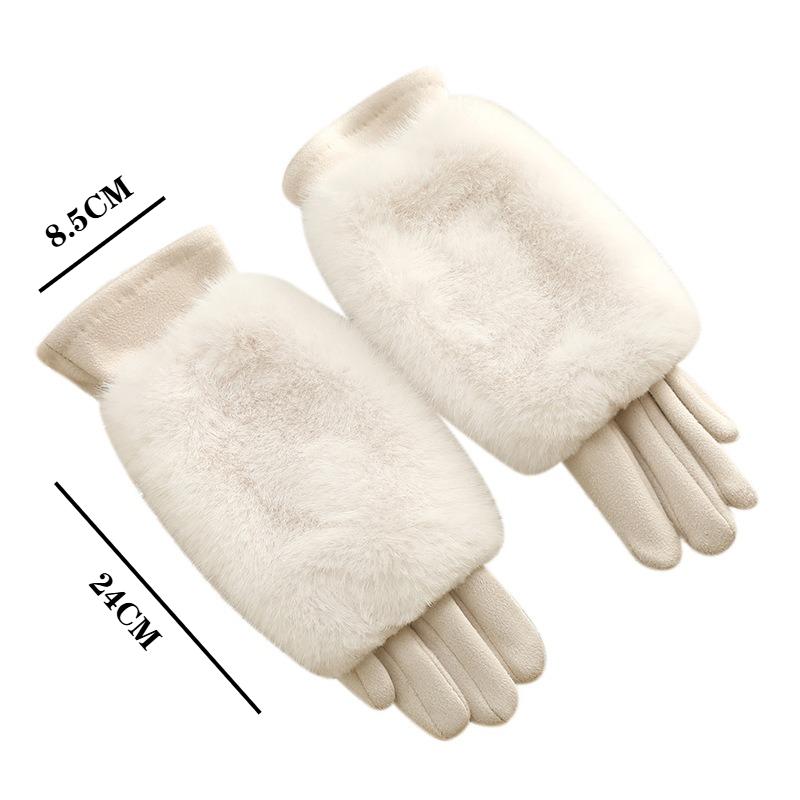 Thickened Suede Gloves for Women Cold Weather Winter Warm Gloves with Rabbit Faux Fur and Detachable Thermal Lining for Party