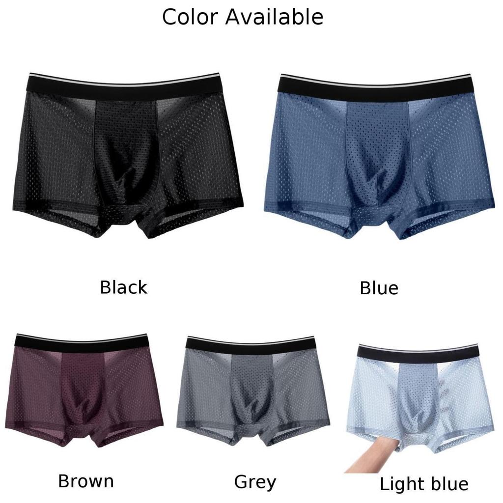 Men Ice-Silk Underwear Mesh Sexy Breathable Transparent Boxer Briefs Panties