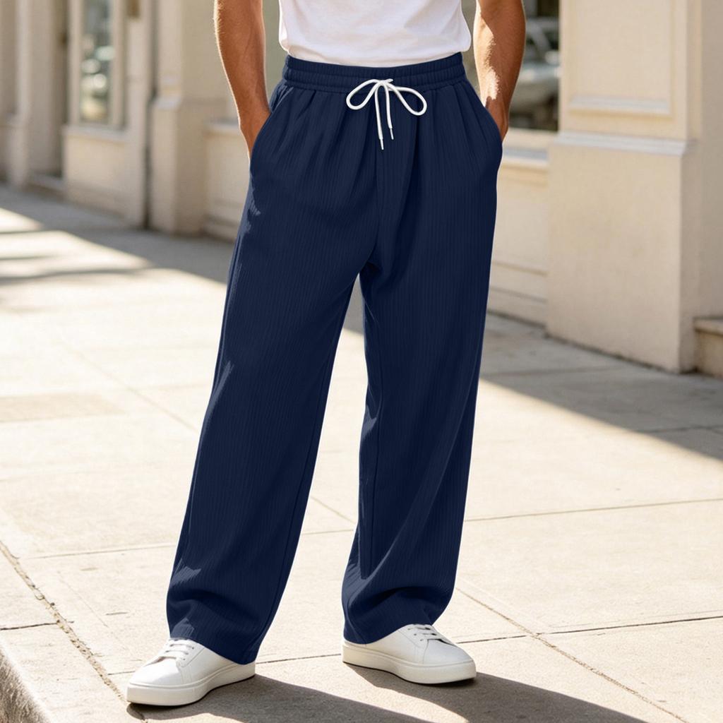 Men's Color Casual Wide Leg Sweatpants with Elastic Waist, Loose Fit Straight Pants for Daily Wear