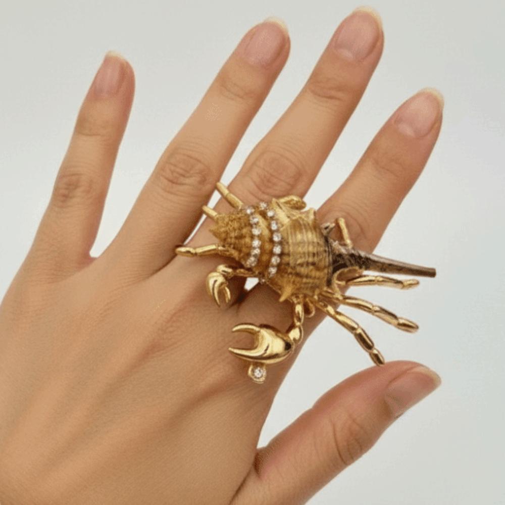 Adjustable Open Band Hermit Crab Statement Ring Conch Shell Wrap Ring  Music Festival Outfit