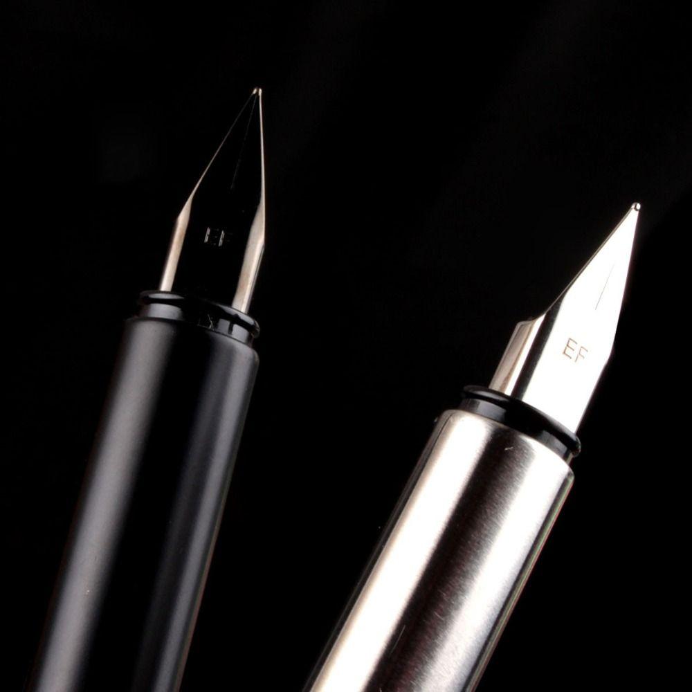 Stainless Steel Fountain Pen Black Silver Calligraphy Pens Student Use Extra Fine Pen Stationery