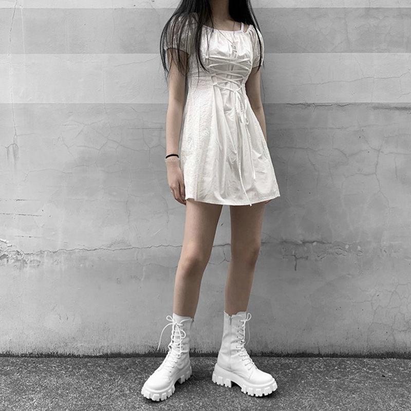 Mid Calf Boots Women Autumn Winter Lace-up Ladies Chelsea Zipper Boots Sports Platform Heel Ladies Shoes
