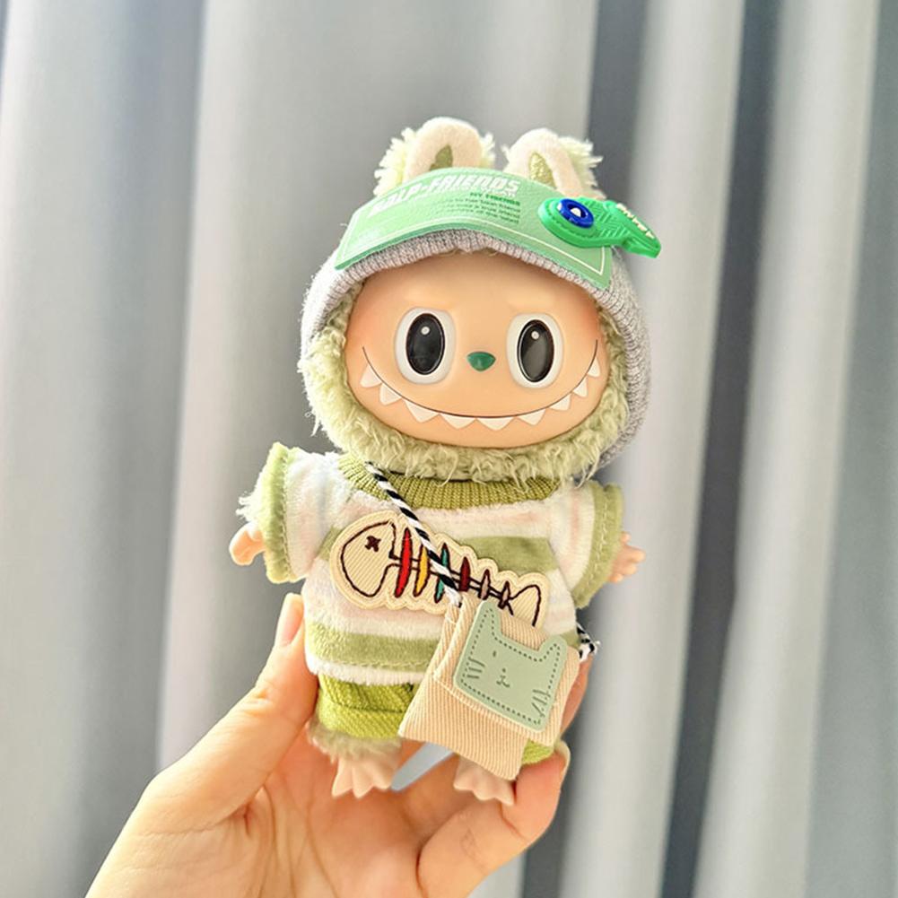 Kawaii Kleiderset für Labubu 17cm Plüschpuppen Outfit Zubehör Plüschpuppen Kleidung Herzschlag Macaron Partypuppen Kleidung Set