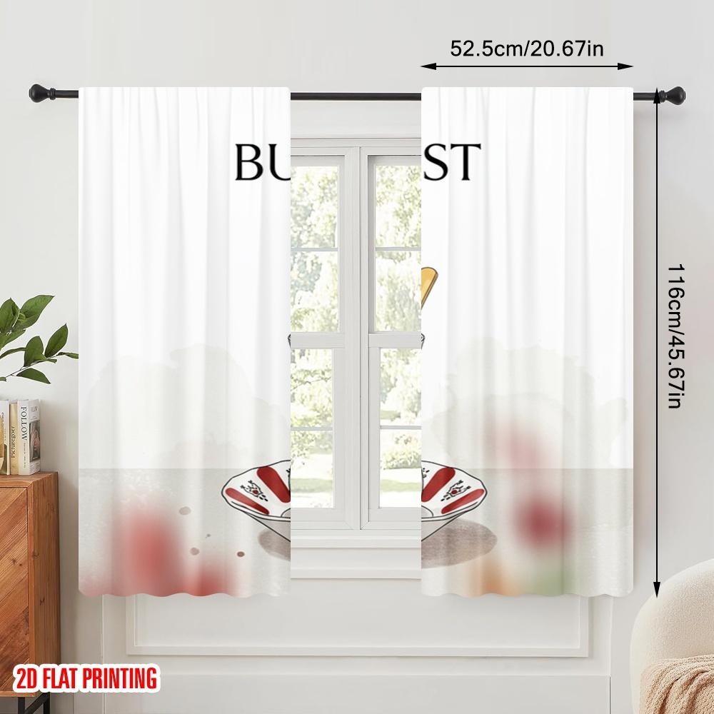 2pcs 2D flat printing Scene Curtain But First Tea Polyester Without Electricity Festive Curtains for Classroom Office