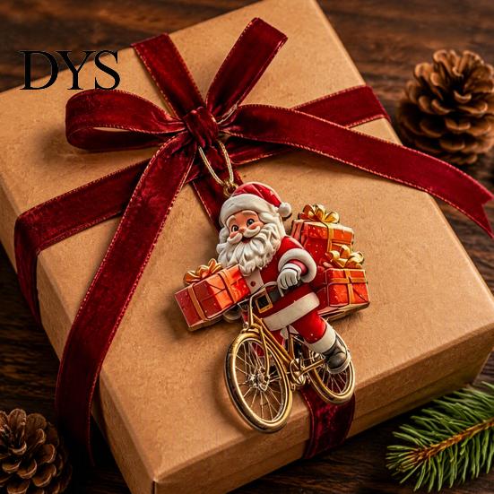 Handmade Style Xmas Tree Pendants 8/16/24/32Pcs 2D Flat Christmas Wooden Ornaments, Santa Claus Riding Bicycle Hanging Accessories Decor, Pendant for