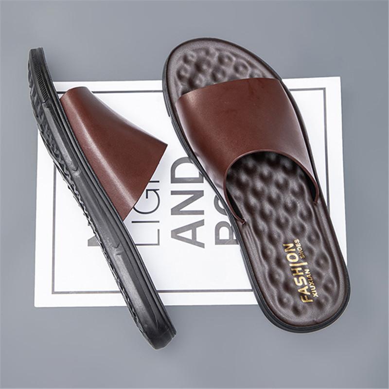 New Men's Leather Sandals For Men Slip On Casual Slippers Summer Shoes Anti-skid Wear Resistant Household Beach Sandals