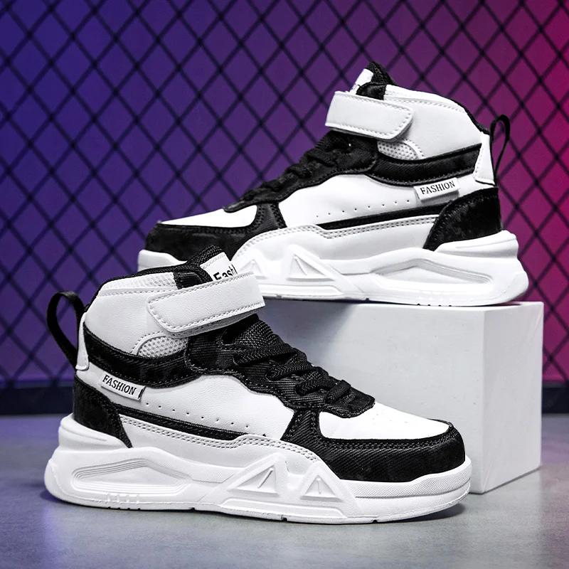 A new pair of girls sports shoes boys running shoes children small white school board  middle-top skateboard casual shoes l