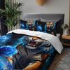 3pcs Fierce Tiger with Blue Roses Bedding Duvet Cover Set Blue Rose Tiger Bedding Quilt Set Animal Themed Bed Set Four Seasons