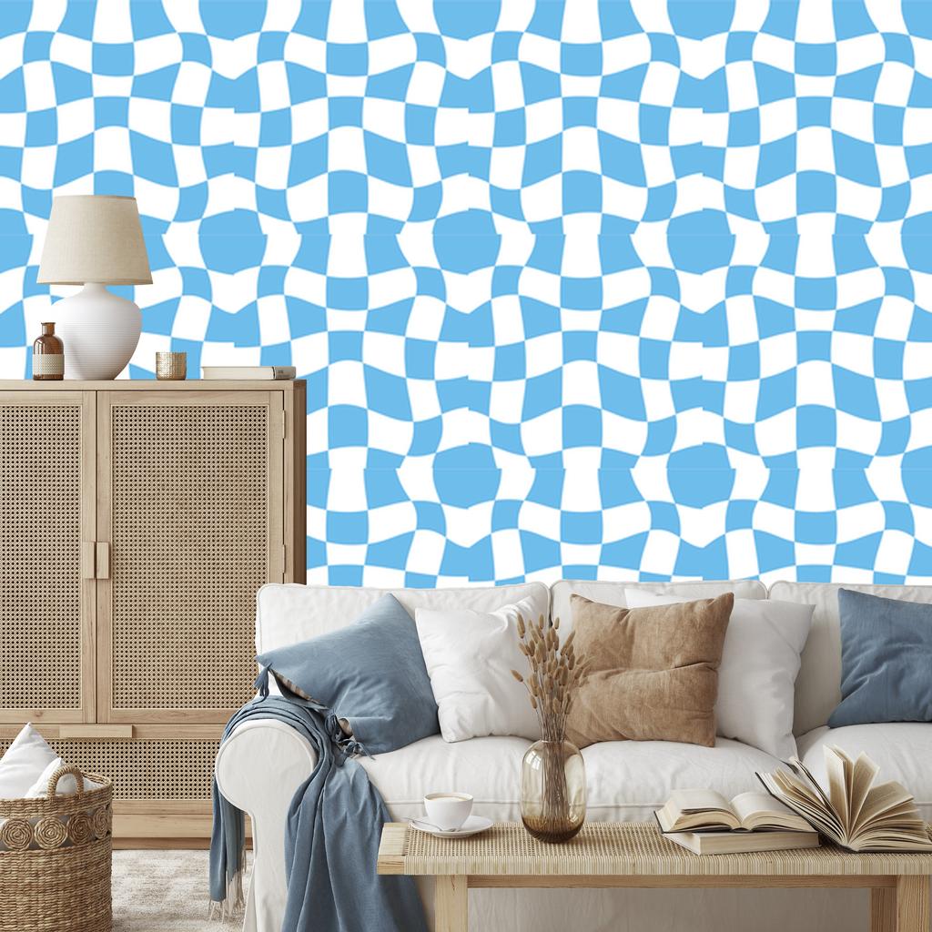 Wallpaper Casual Checkerboard Azure for Living Room and Bedroom 50x1000