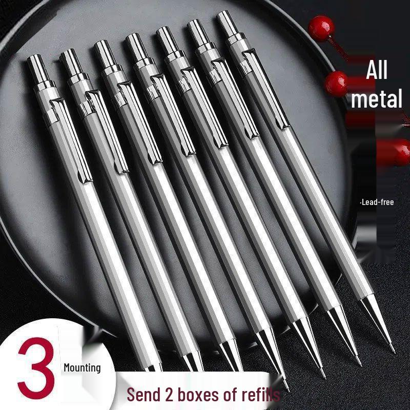 

Ударопрочный металлический механический карандаш с низким центром тяжести, 0,5/0,7 мм для письма от руки Metal Pencil - 3 Pencils + 2 Lead Boxes (0.7mm)