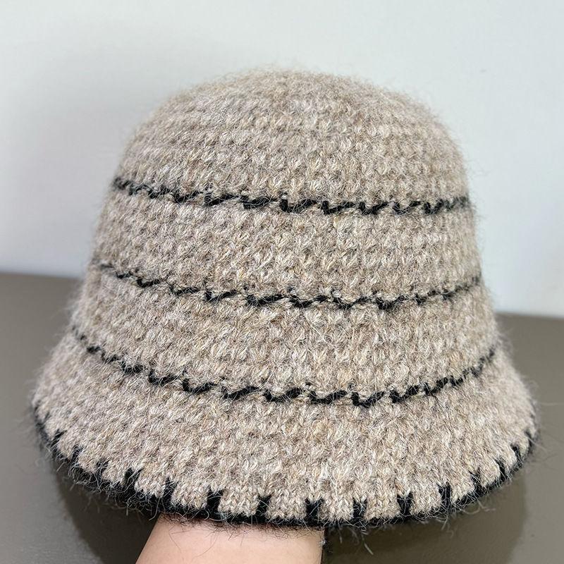 Autumn and Winter Knitted Bucket Hat Retro Striped Knitted Hat Women's Bucket Hat Basin Hat