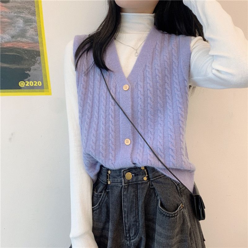 Vest Knitted Short Top Outfit Sleeveless Sweater Cardigan with Camisole for Women