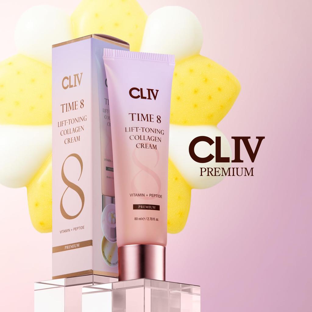 CLIV Time 8 Collagen Cream Face Cream - Moisturizing, Firming, Vitamins, Peptides, Niacinamide - Korean Skincare - 80ml