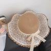 Summer Woven Straw Hat With Wide Brim And Lace Bow Decoration For Wear Daily