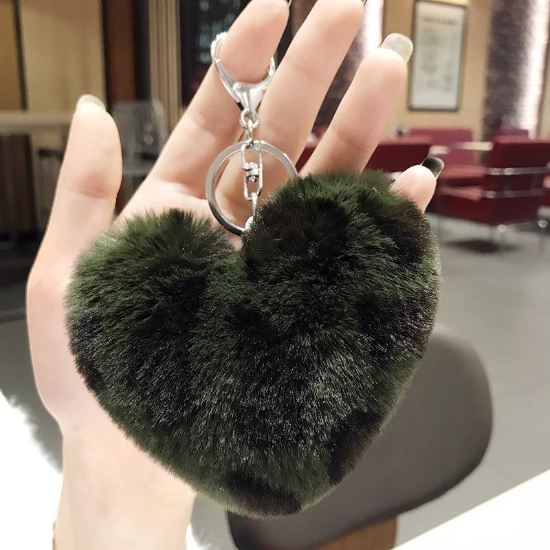 Leopard love plush fur ball keychain car key chain pendant student bags New gifts Heart KeyRing K2403
