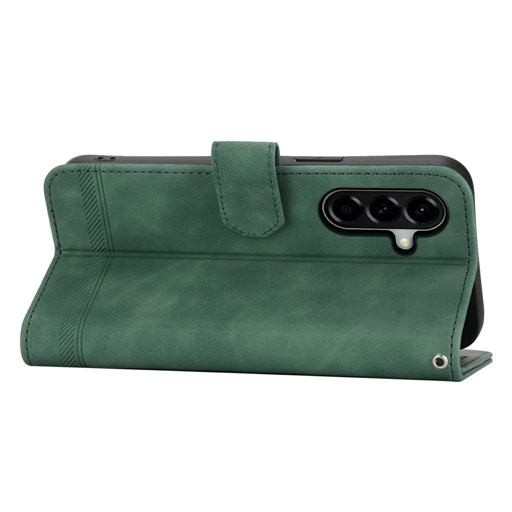 DIERFENG DF-03 For Samsung Galaxy A57 5G Case Lines Imprint Wallet Leather Phone Cover with Wrist Strap