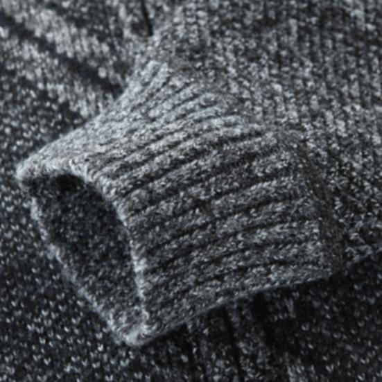 Stand Collar Long Sleeves Fleece Lining Sweater Coat Men Autumn Winter Geometric Pattern Zipper Placket Knitted Outerwear