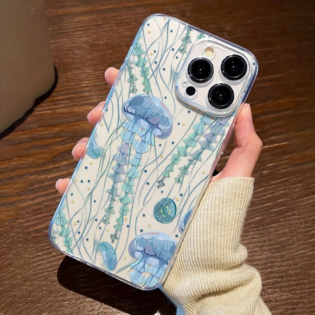 Jellyfish Pattern All-Inclusive Anti-Fall Phone Case for IPhone17 16 15 14 13 12 11 Pro Max Transparent Silicone Soft Cover