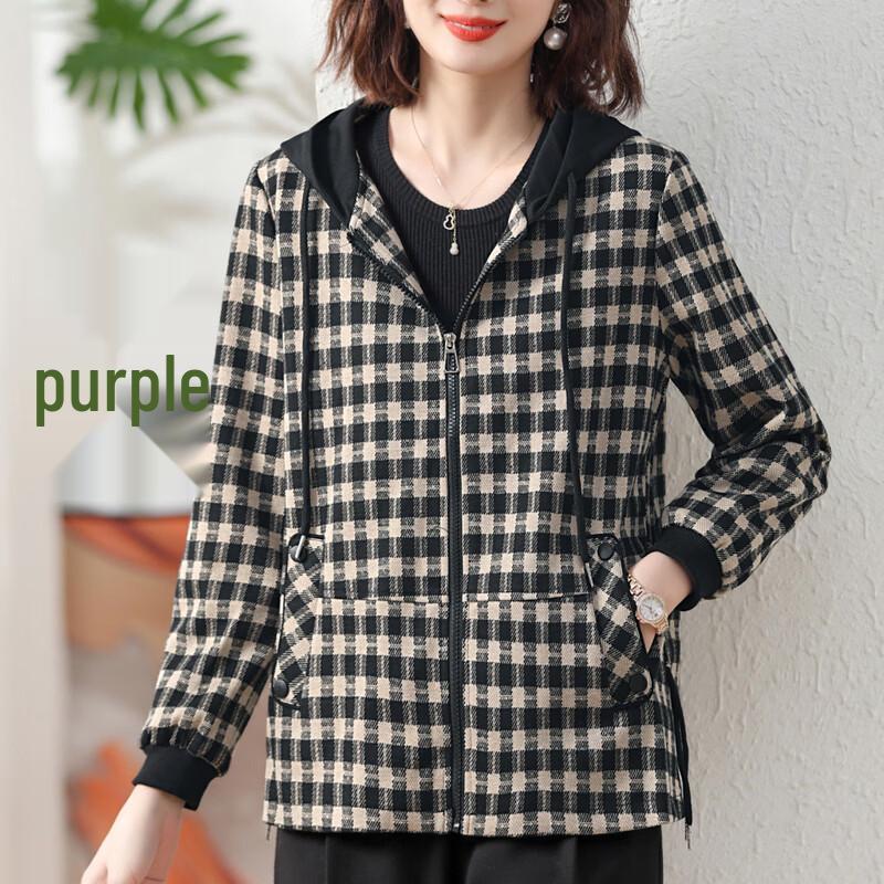 Mid-Aged Women's Plaid Hooded Jacket