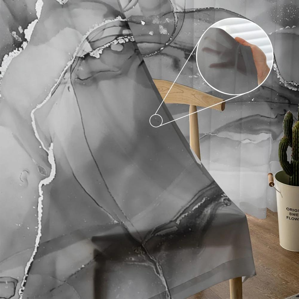 Marble Artistic Texture Gradient Black Transparent Curtains Perfect for Living Room Decoration Window Panel Curtain Cooking Area Tulle Voile Organza
