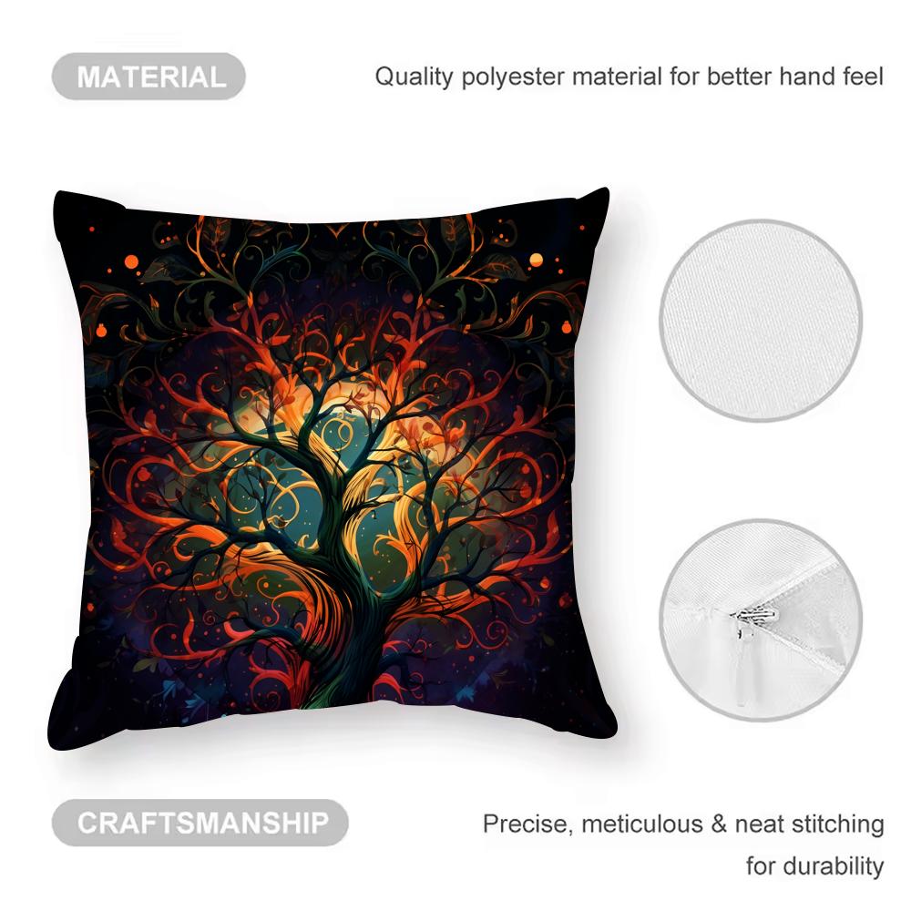 Indian Tree Of Life Cushion Cover Anti-dustmite Pillowcase Invisible Zipper Silky Short Plush Sofa Cushion Cover