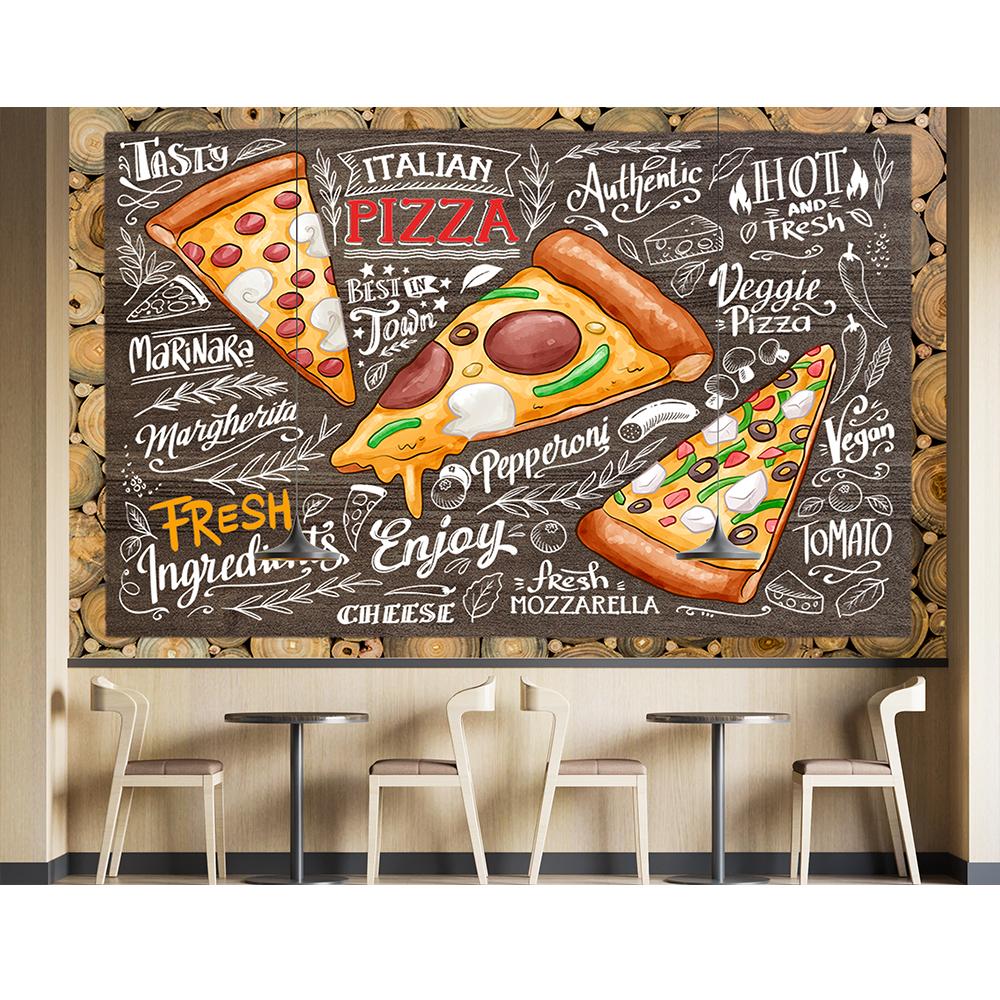 3d Mural Pizzeria Tablica Kreda Tapeta Restauracja Fast Food Przekąska Pizza Mural Ścienny Dekor Przemysłowy Tapeta