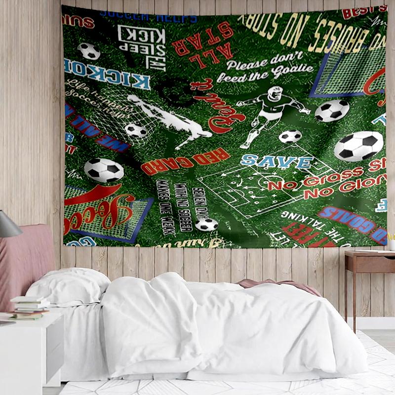 Soccer Print Tapestry, Backdrop, Easy Setup, Ideal for Bedroom, Office & Living Room, with Aesthetic Wall Hanging Decor.