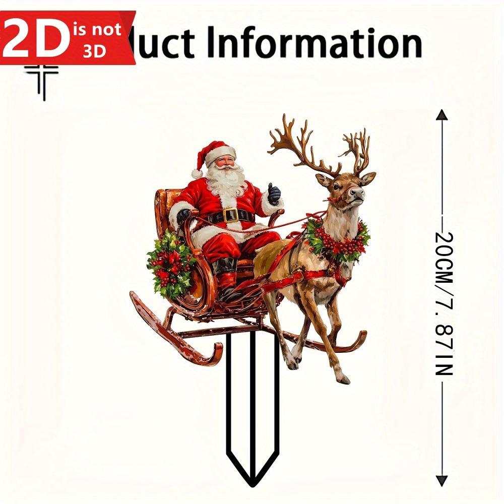 2D Santa & Reindeer Sled Garden Card. Weather-resistant Outdoor Decor for Courtyard & Flowerpots. Creative Holiday Gift.