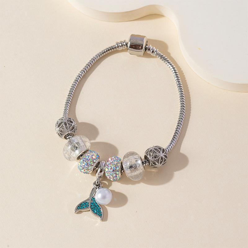 

Blue Mermaid Tail Bracelet With Crystal Beads Sparkling Rhinestone Ball Charms Elegant Jewelry Gift