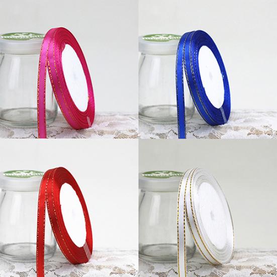 1 Roll 25 Yard 6mm Wide Golden Tone Rimmed Stain Ribbons Wedding Birthday Decor