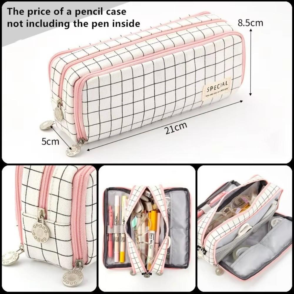 4 Compartments Pencil Pouch Zipper Closure Pen Case Large Pencil Bag  For Girls