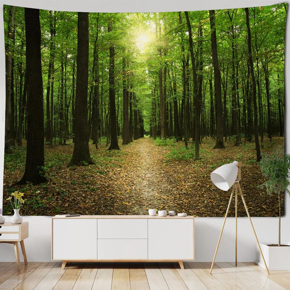 Природный пейзаж Гобелен Комната Искусство Солнечный свет Лес Водопад Главная Стена — фото 8