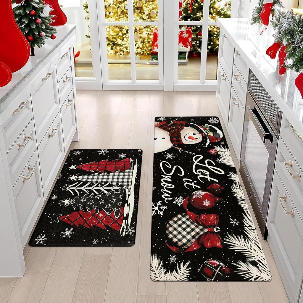 2pcs Santa Claus Kitchen Floor Mats Entrance Welcome Door Mats Corridor Laundry Room Carpets Winter Festival Decorations