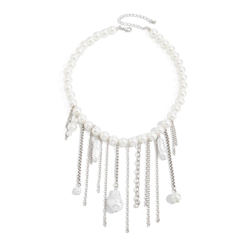 Ingemark Elegant Trendy Imitation Pearls Choker Necklace Women Vintage Silver Color Tassel Pendant Chain Wed Bridal Jewelry Gift