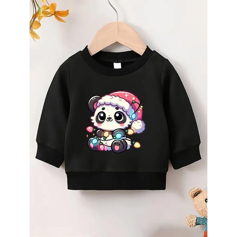 European Sizes Cute Panda Print Kids'  Thin Round-Neck Sweatshirt, Comfortable And Easy Design for 0-3 Years Old, Suitable for Outdoor Wear