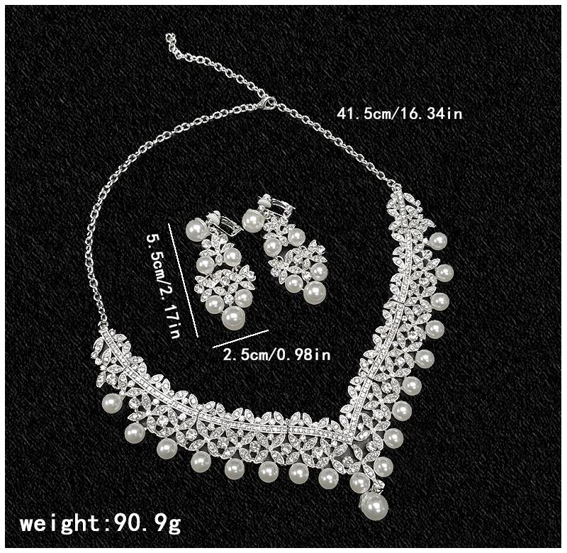 Luxury Silver Crystal Pearl Pendant Bridal Jewelry Elegant Water Diamond Banquet Party Ceremony Accessories Necklace Earring Set