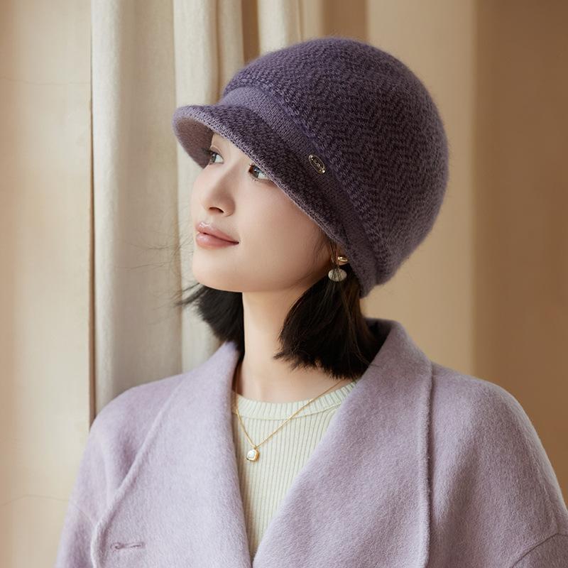 

Зимняя материнская шерстяная шляпа Женская флисовая утолщенная теплая шляпа с козырьком для пожилых людей Ветрозащитная вязаная шапка one size fits all фиолетовый