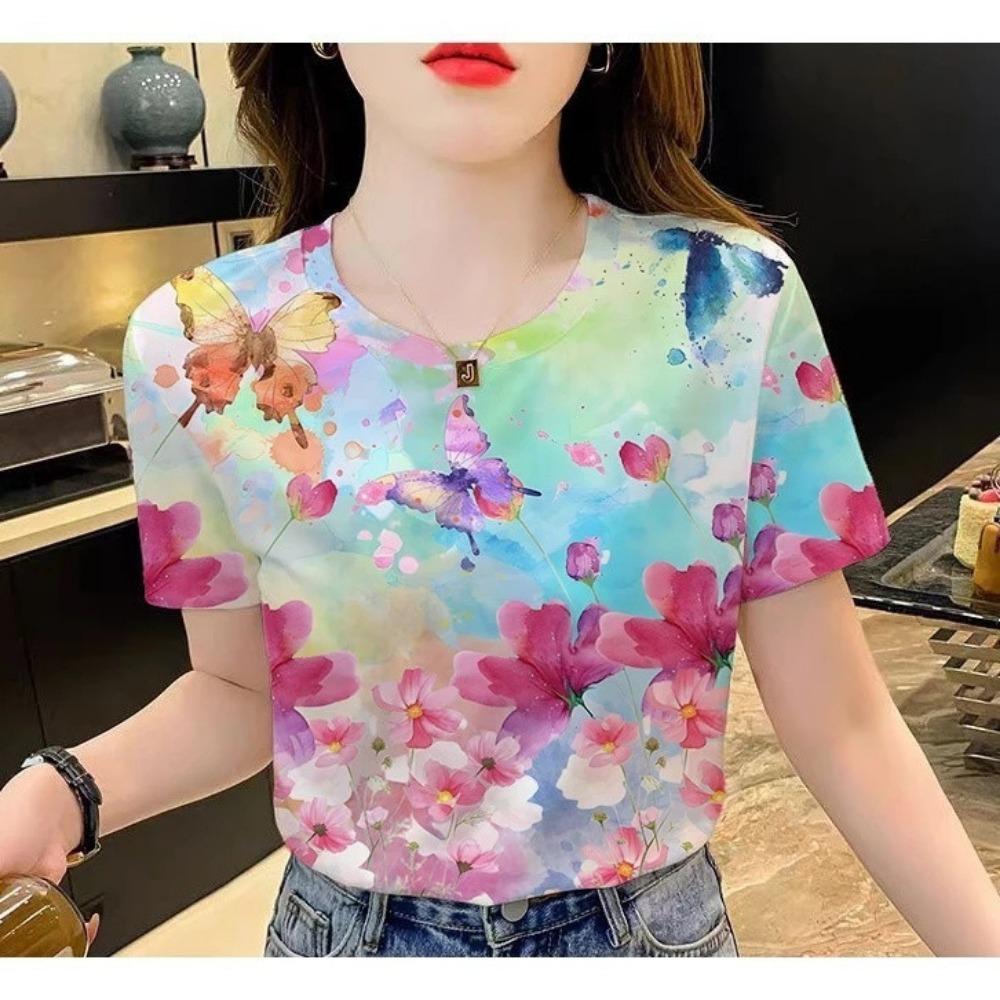 Sublimation 3D printed flower design T-shirt - suitable for women, including plus size