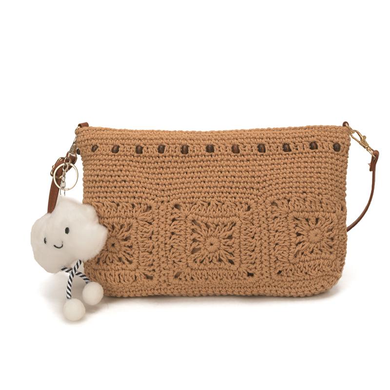 

Boho Summer Essential Handmade Crochet Crossbody Bag Woven Straw Shoulder Purse for Beach Versatile Vacati & Daily Outings кавовий