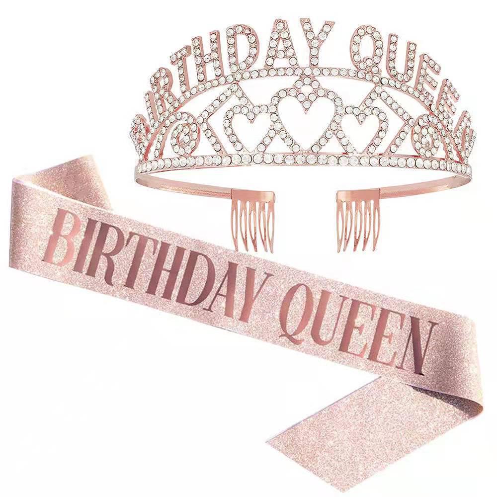 Rhinestone Birthday Queen Crown & Princess Sash Headpiece