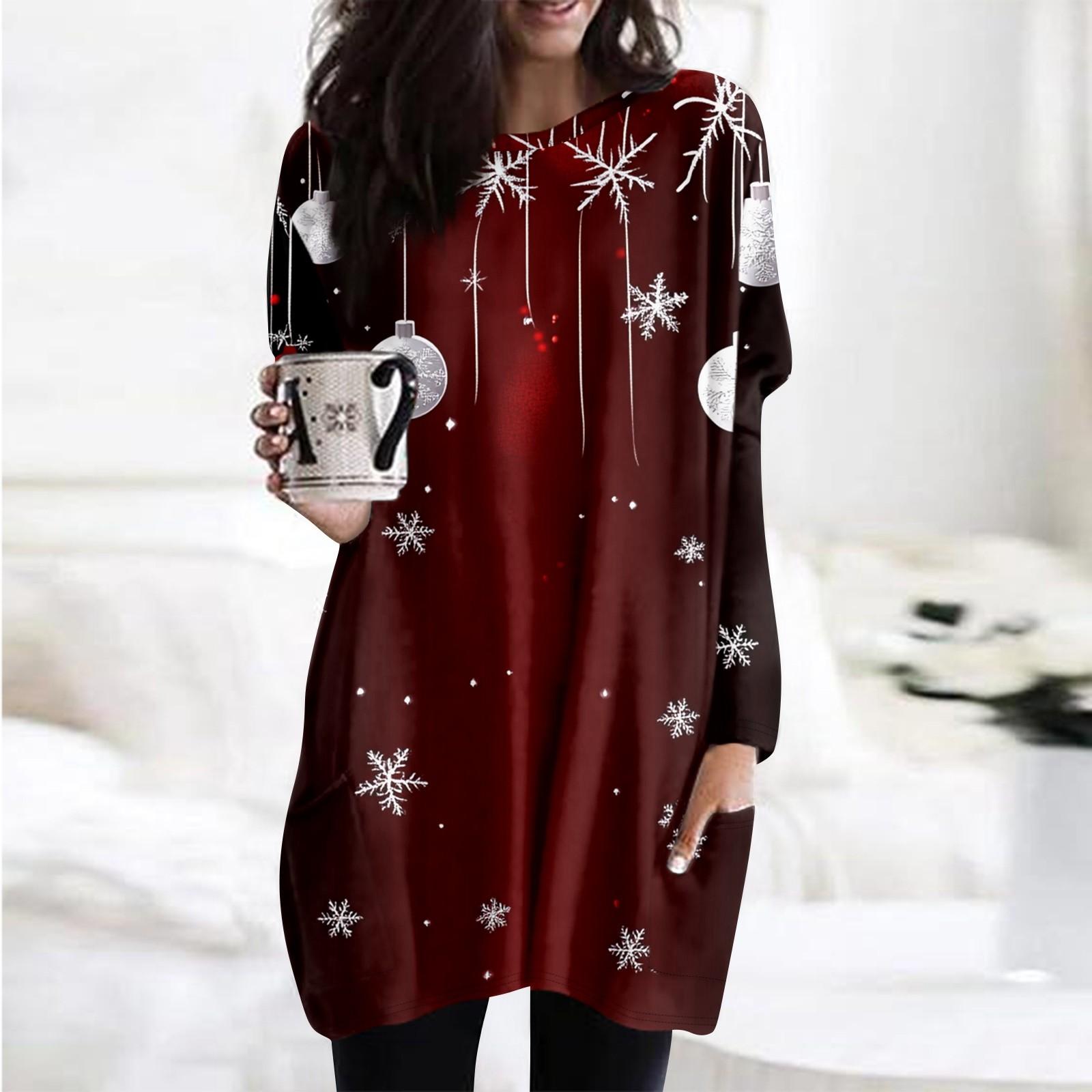 

Женская толстовка с круглым вырезом и принтом, платье-рубашка с длинными рукавами и принтом, пуловер свободного покроя, свободный крой, топы с карманами XL винный