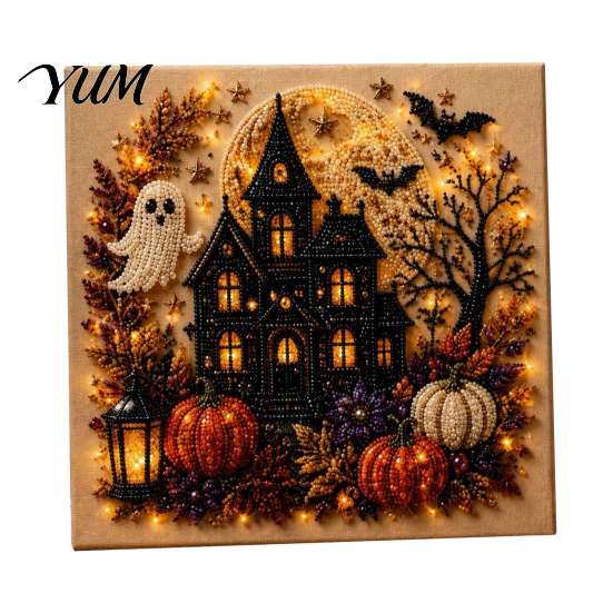 Therapeutic Art Kits for Relaxation Halloween Faux Pearl DIY Kit, Spooky Cute 3D Diamond Painting Fall Holiday Handmade Gift Craft, Witch Black