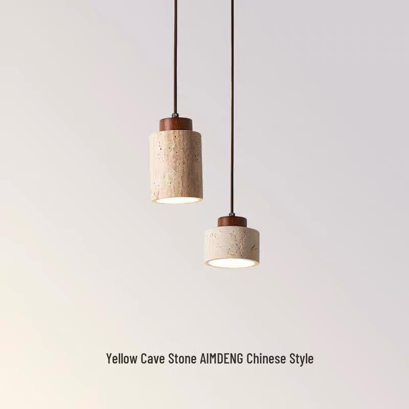 Wabi-Sabi Yellow Stone Pendant Lamp for Bedroom or Bar Counter