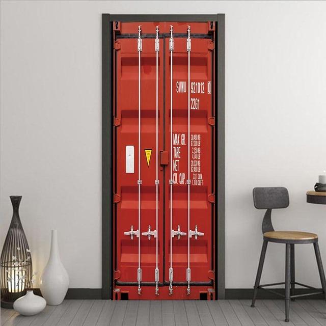 

3D High Simulation Container Door Seriesr Наклейки на двері Шпалери Індустріальний стиль ПВХ Самоклеючий Плакат для декору спальні Фреска 40x120cm(not cut)