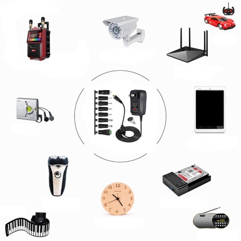 36W Charging Adapter 3-12Volt Adjustable AC100-240V to DC5521 Charger with Interchangeable Tip