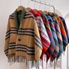 Vintage Check Scarf for Women  Autumn and Winter Fringe Cape Double-sided Shawl  Multi-functional Warm Neck Scarf