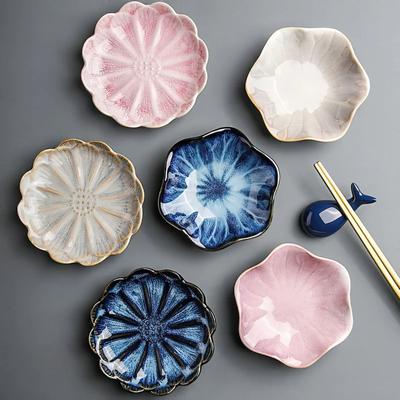 Prato de Degustação Cerâmico Forma de Flor Porcelana Molheira para Nozes Pratinho Mini Molheira para Soja Tempero Utensílios de Mesa Suprimentos Domésticos de Cozinha